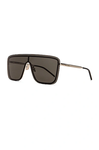 Shop Saint Laurent Mask Ace Shield Sunglasses In Shiny Black
