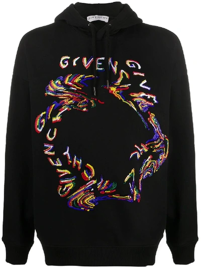 Shop Givenchy Beaded Distorted Logo Hoodie In Black