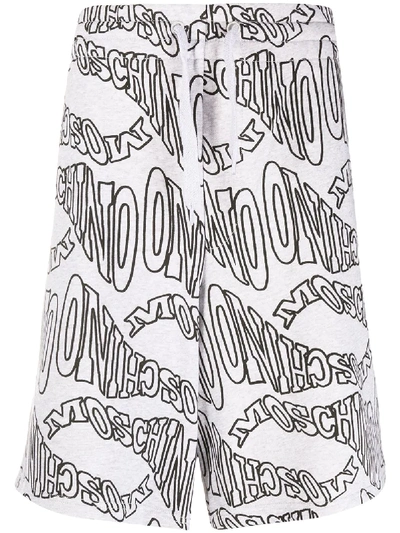 Shop Moschino Logo Print Track Shorts In Grey