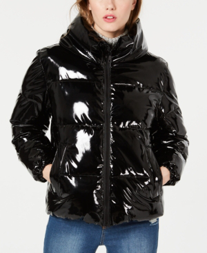 vinyl puffer coat womens