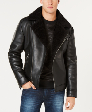 guess men's black leather jacket