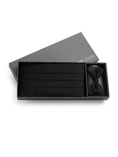 Shop Ike Behar Men's Silk Satin Pre-tied Bow Tie & Cumberbund Set In Black