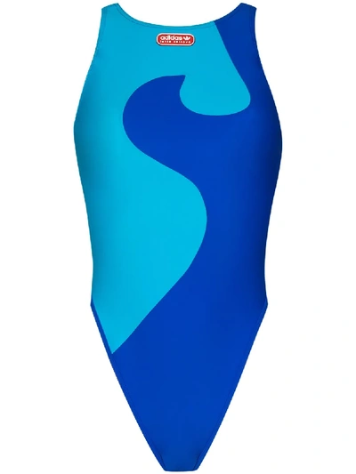 Shop Adidas Originals Wave-print Swimsuit In Blue