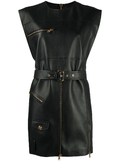 Shop Versace Belted Sleeveless Dress In Black