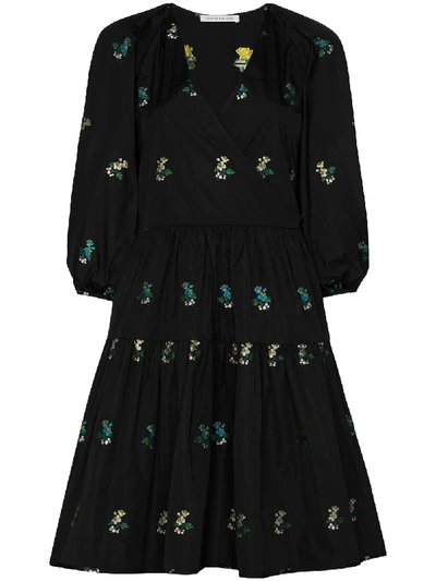 Shop Cecilie Bahnsen Mirabelle Floral-embroidered Wrap Dress In Black