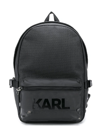 Shop Karl Lagerfeld Logo Print Perforated Backpack In Black