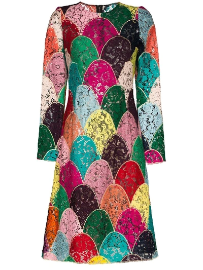Shop Dolce & Gabbana Patchwork Midi Dress In Multicolour