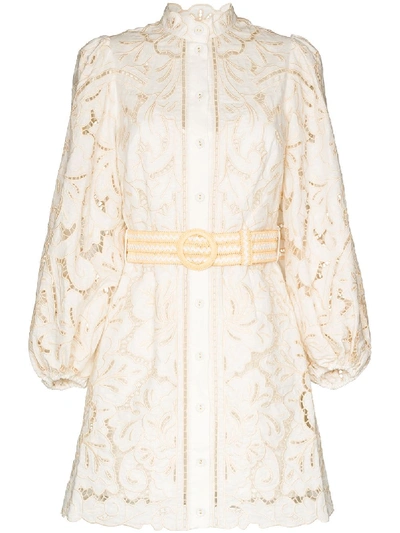 Shop Zimmermann Empire Broderie Anglaise Mini Dress In White