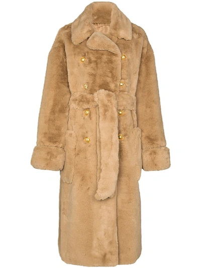 Shop Alexandre Vauthier Belted Faux Fur Coat In Neutrals