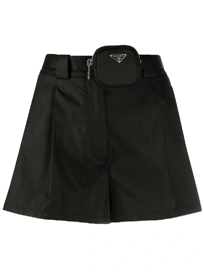Shop Prada Detachable Pouch Short Shorts In Black