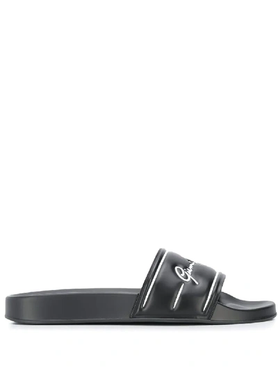 Shop Versace Gv Signature Slides In Black
