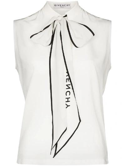 Shop Givenchy Logo-print Pussy-bow Blouse In White