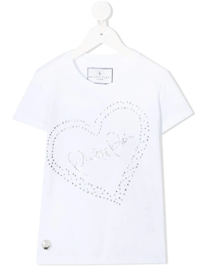 Shop Philipp Plein Junior Heart Logo Short Sleeved T-shirt In White