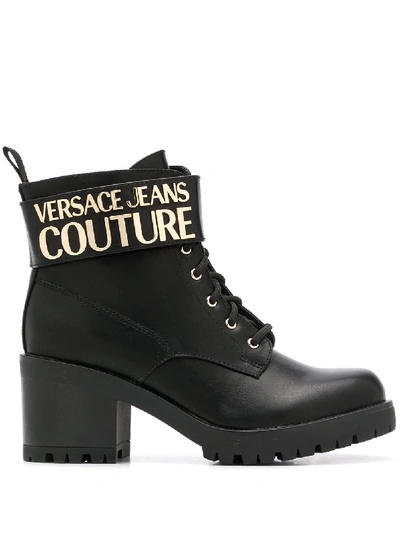 Shop Versace Jeans Couture Branded Ankle Boots In Black