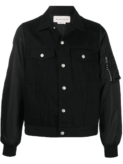 Shop Alexander Mcqueen Denim Bomber Jacket In Black