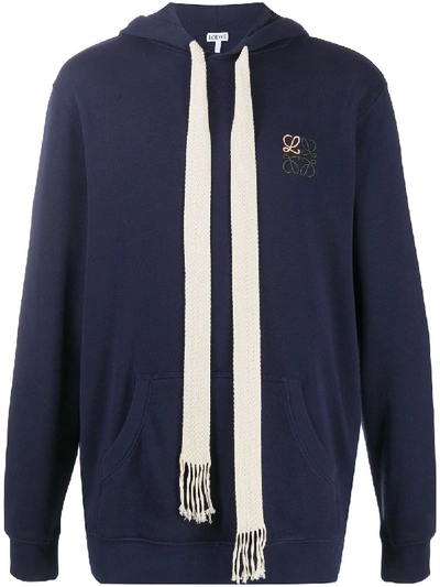 Shop Loewe Embroidered Logo Cotton Hoodie In Blue