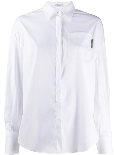 Shop Brunello Cucinelli Plain Long-sleeved Shirt In White