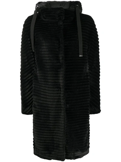 Shop Herno Hooded Faux-fur Coat In Black