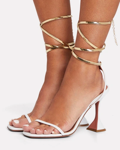 Shop Amina Muaddi Henson Ankle Wrap Sandals In White