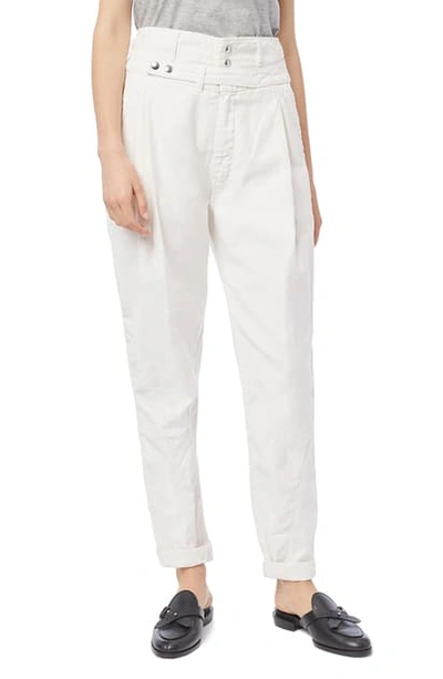 Shop Frame Twist Seam Belted Tapered Trousers In Blanc