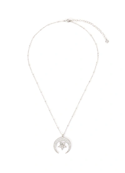 Shop Cz By Kenneth Jay Lane Moon And Star Cubic Zirconia Pendant Necklace In Metallic