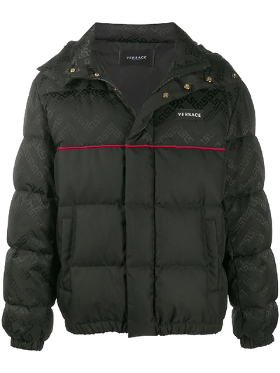 Versace Greca Argyle Accent Padded Jacket In Black