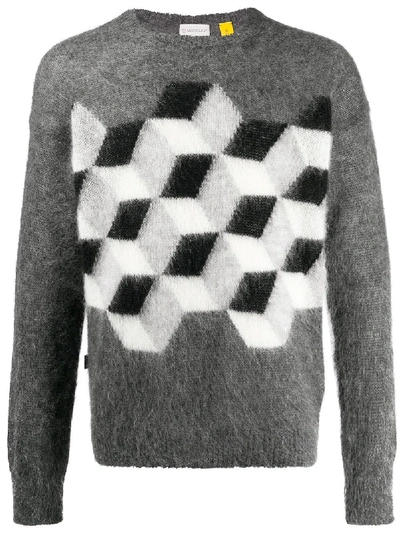 Shop Moncler Geometric-motif Knitted Jumper In Black