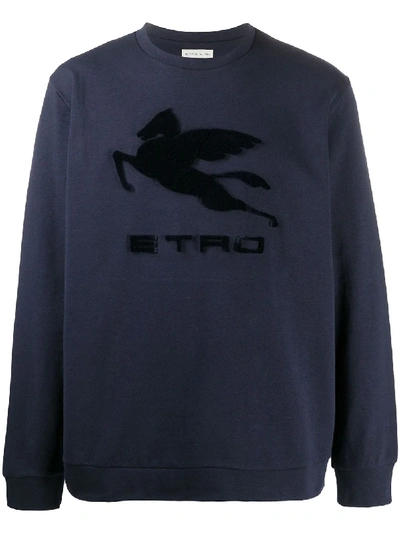 Shop Etro Felt Logo Sweatshirt In Blue