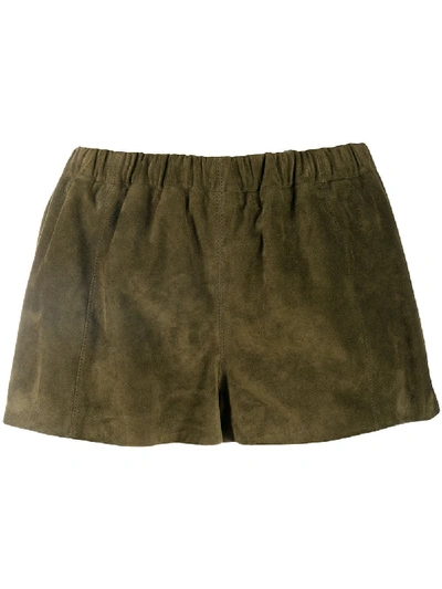 Shop Saint Laurent Suede Mini Shorts In Green