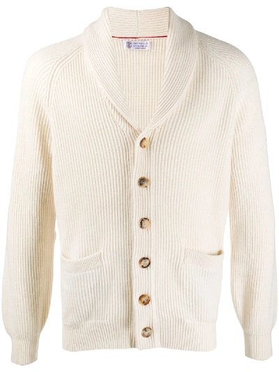 Shop Brunello Cucinelli Ribbed Knit Cardigan In Neutrals