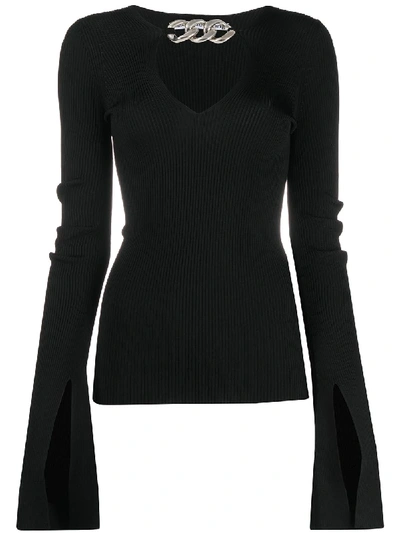 Shop Alexander Wang Chain Insert Ribbed Top In Black