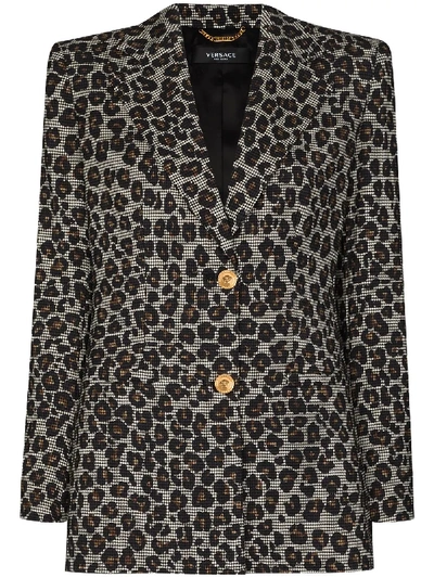 Shop Versace Dogtooth Leopard Print Blazer In White
