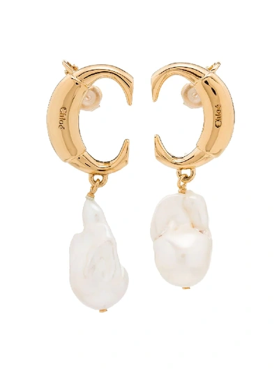 Shop Chloé Monogram Pearl Earrings In Gold
