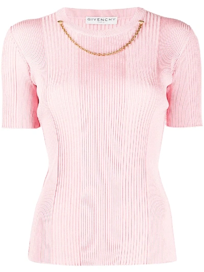 Shop Givenchy Chain-detail Ribbed-knit Top In Pink