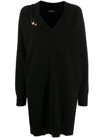 Shop Versace Safety Pin Knitted Dress In Black
