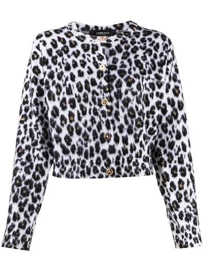 Shop Versace Leopard-print Cardigan In White