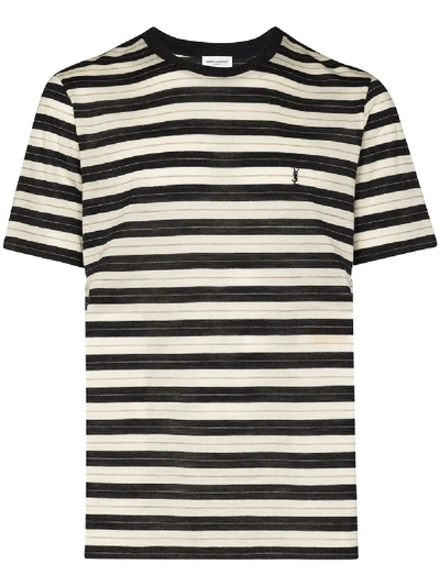 Shop Saint Laurent Striped Wool T-shirt In Brown
