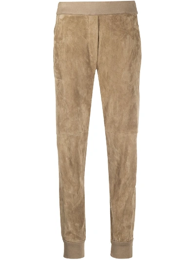 Shop Brunello Cucinelli Suede Effect Track Pants In Brown
