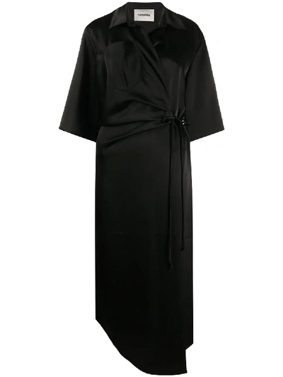 Shop Nanushka Satin Wrap Dress In Black