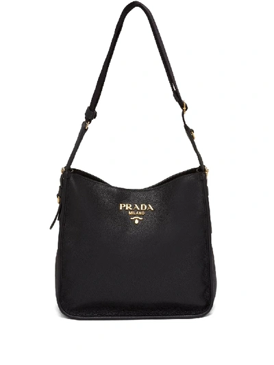 Shop Prada Logo-plaque Hobo Bag In Black