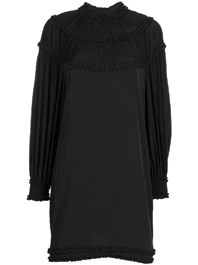 Shop Fendi Pleated Shift Mini Dress In Black