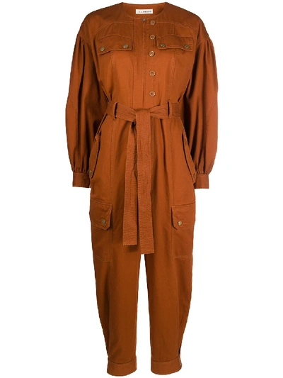 Shop Ulla Johnson Belted Cotton Jumpsuit In Brown