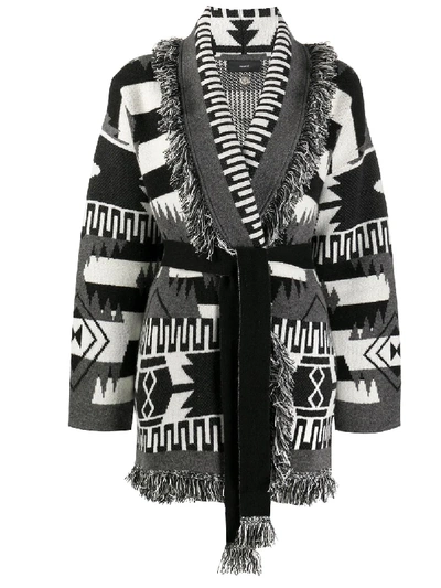 Shop Alanui Cashmere Abstract Pattern Cardigan In Grey