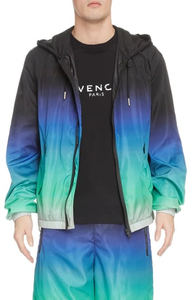 Shop Givenchy Colorblock Hooded Windbreaker In Blue/green/white