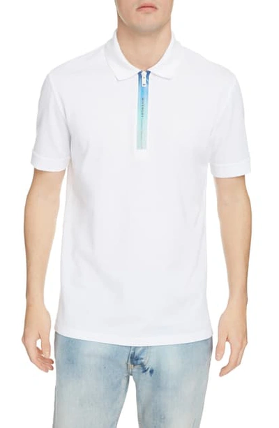 Shop Givenchy Address Short Sleeve Zip Pique Polo In White
