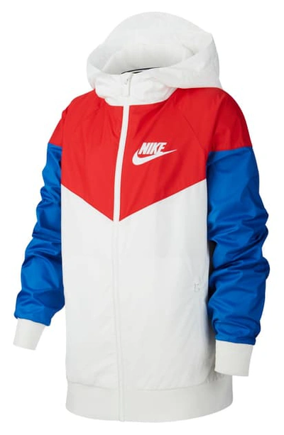 Shop Nike Windrunner Water Resistant Hooded Jacket In University Red/ Royal/ White