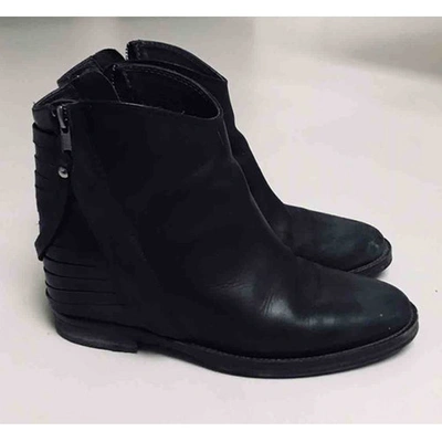 Pre-owned Via Roma Xv Leather Biker Boots In Black