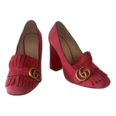 Pre-owned Gucci Marmont Pink Suede Heels