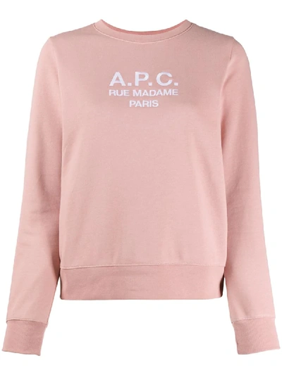 Shop Apc Tina Embroidered Logo Cotton Sweatshirt In Pink