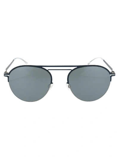 Shop Mykita Sunglasses In Silver/navy Light Silver Flash